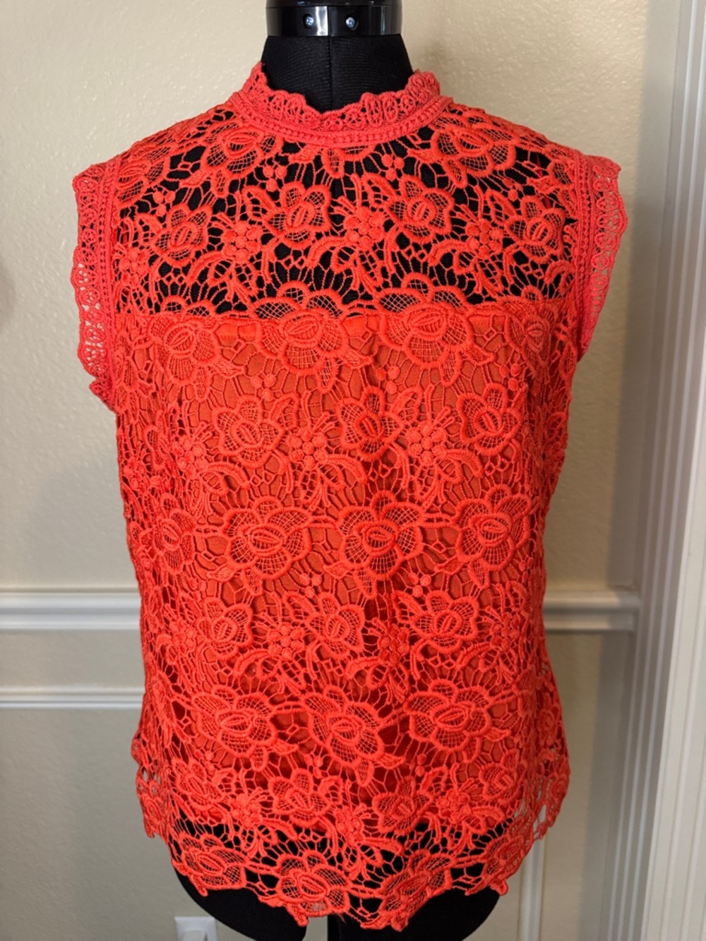 Nanette Lepore Coral Lace Sleeveless Top